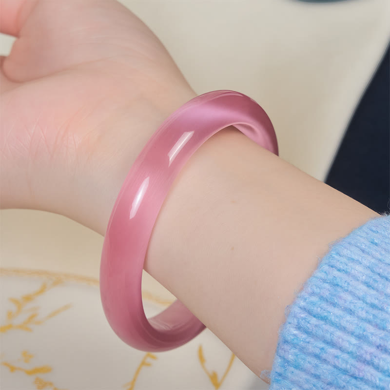 Wear FengShui Pink Cat's Eye Stone Peace Love Cuff Bangle Bracelet