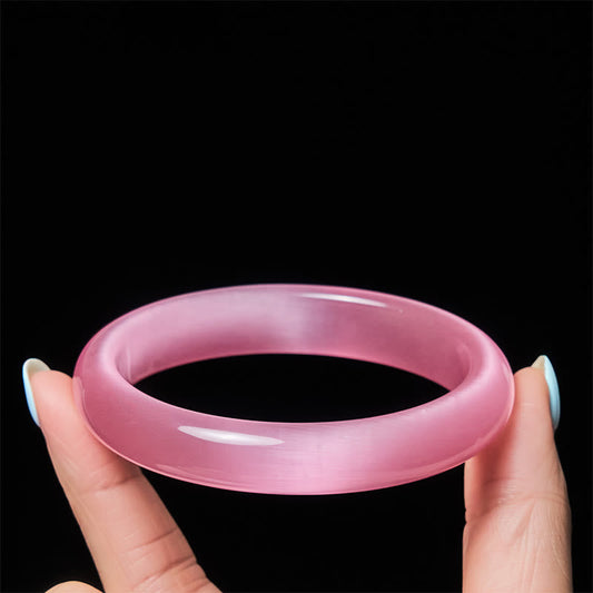 Wear FengShui Pink Cat's Eye Stone Peace Love Cuff Bangle Bracelet