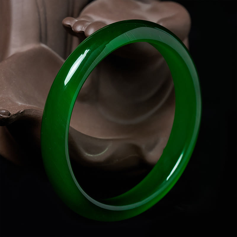 Wear FengShui Green Cat's Eye Stone Relieve Stress Wealth Thin Cuff Bangle Bracelet