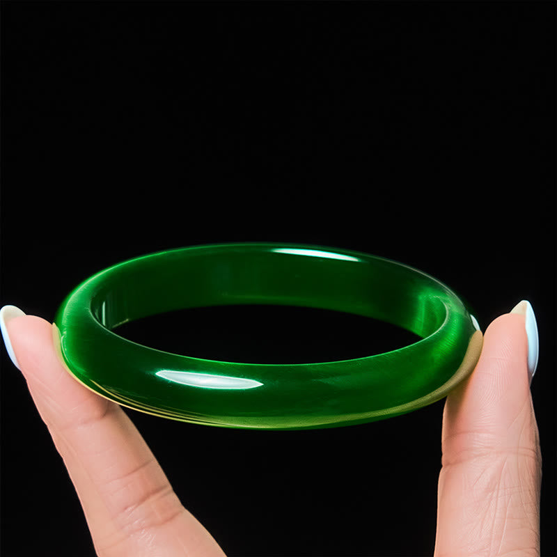 Wear FengShui Green Cat's Eye Stone Relieve Stress Wealth Thin Cuff Bangle Bracelet