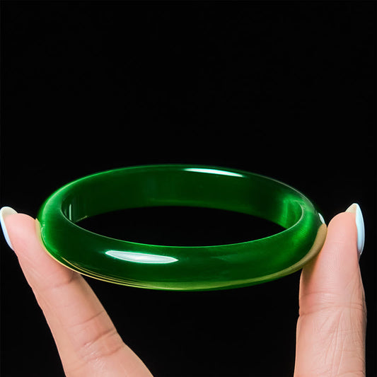 Wear FengShui Green Cat's Eye Stone Relieve Stress Wealth Thin Cuff Bangle Bracelet