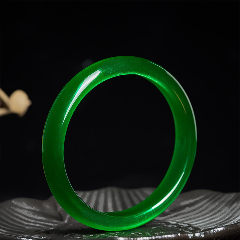 Wear FengShui Green Cat's Eye Stone Relieve Stress Wealth Thin Cuff Bangle Bracelet