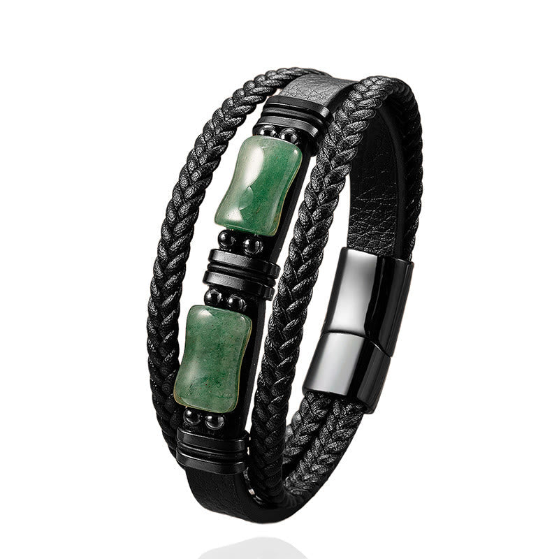 Wear FengShui Green Aventurine Amethyst Black Onyx Pink Crystal Positivity Braided Leather Bracelet