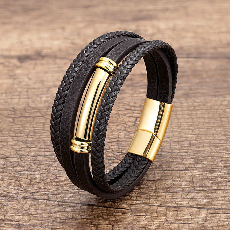 Wear FengShui Multi-layered Simple Design Leather Titanium Steel Balance Bracelet