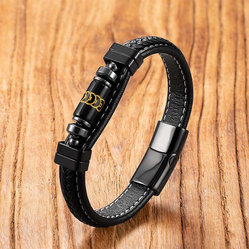 Wear FengShui Om Mani Padme Hum Dragon Symbol Black Onyx Leather Titanium Steel Balance Protection Bracelet