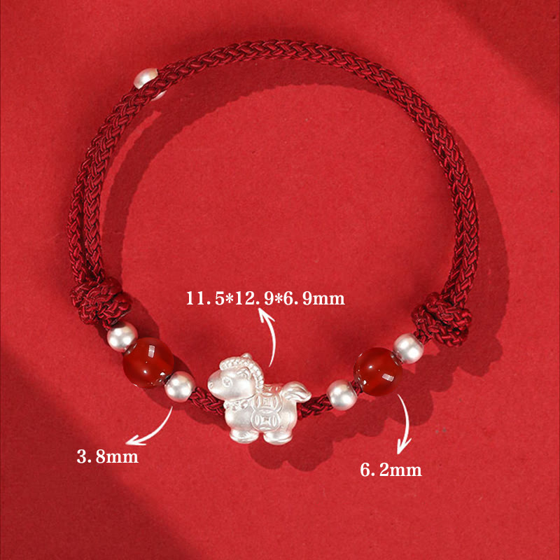 Wear FengShui 999 Sterling Silver Red Agate Year Of The Horse Prosperity String Bracelet