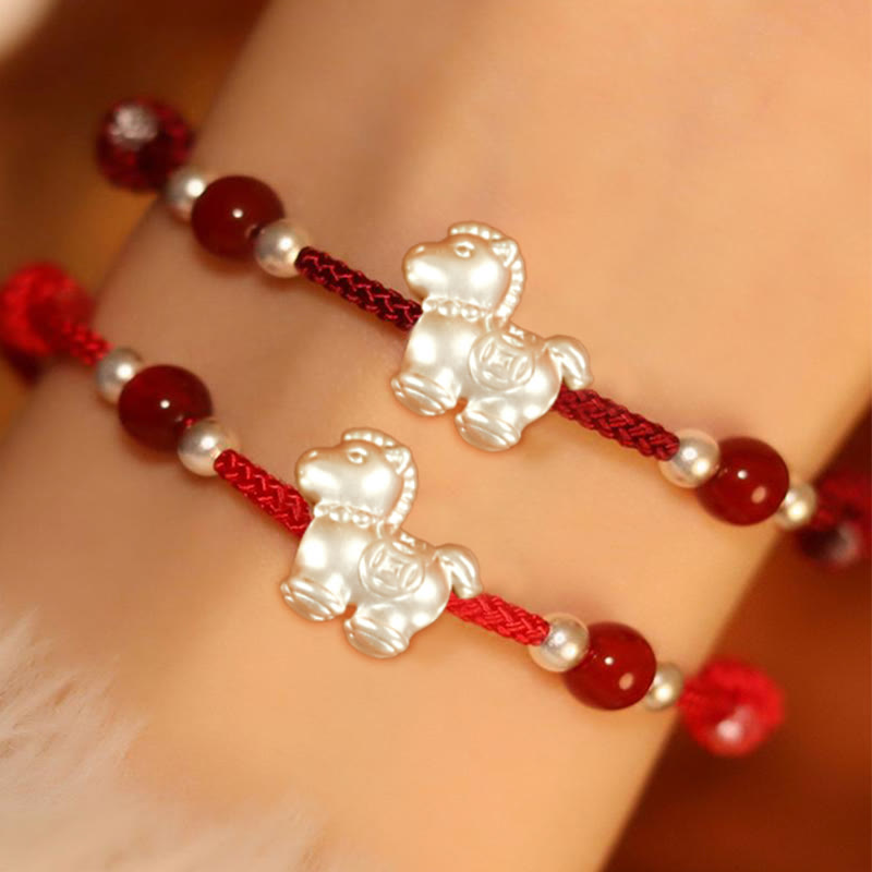 Wear FengShui 999 Sterling Silver Red Agate Year Of The Horse Prosperity String Bracelet