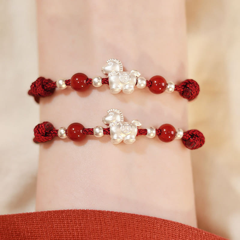 Wear FengShui 999 Sterling Silver Red Agate Year Of The Horse Prosperity String Bracelet
