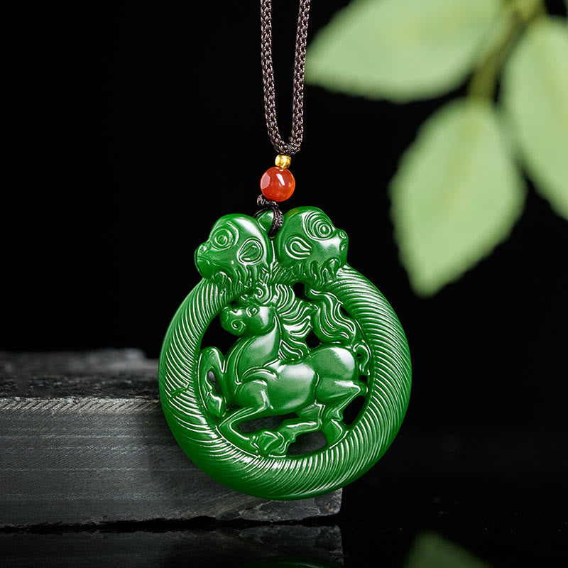 Wear FengShui Year Of The Horse Jade Prosperity Hollow Necklace Pendants