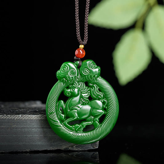 Wear FengShui Year Of The Horse Jade Prosperity Hollow Necklace Pendants
