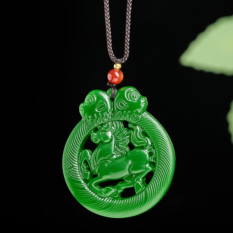 Wear FengShui Year Of The Horse Jade Prosperity Hollow Necklace Pendants