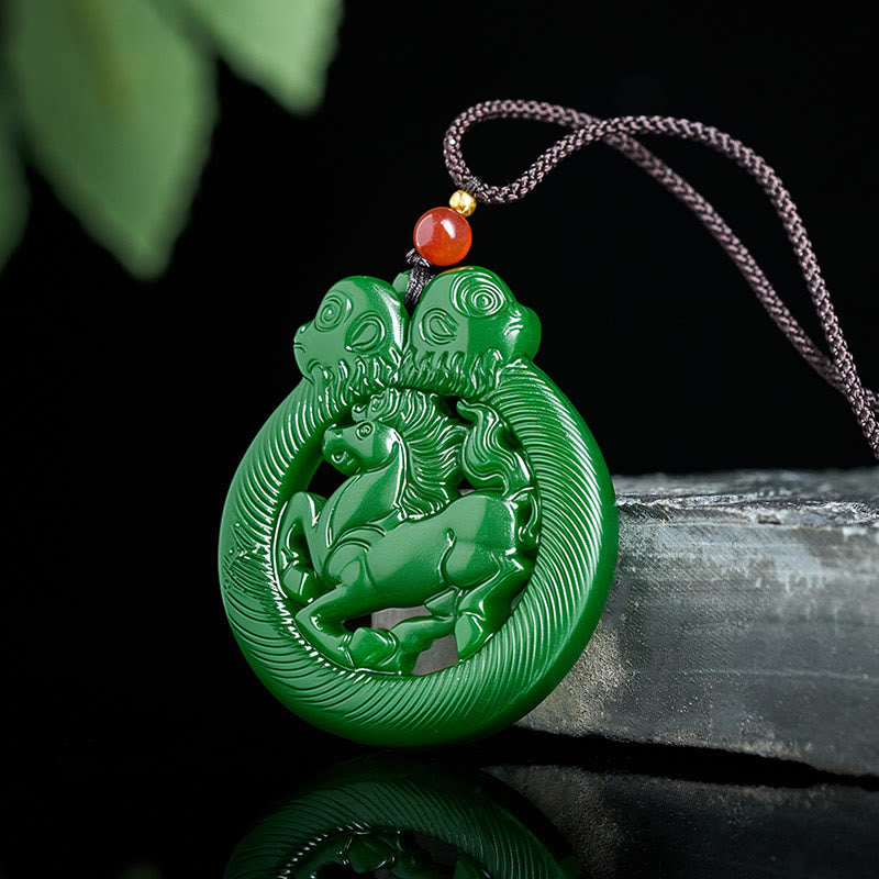 Wear FengShui Year Of The Horse Jade Prosperity Hollow Necklace Pendants