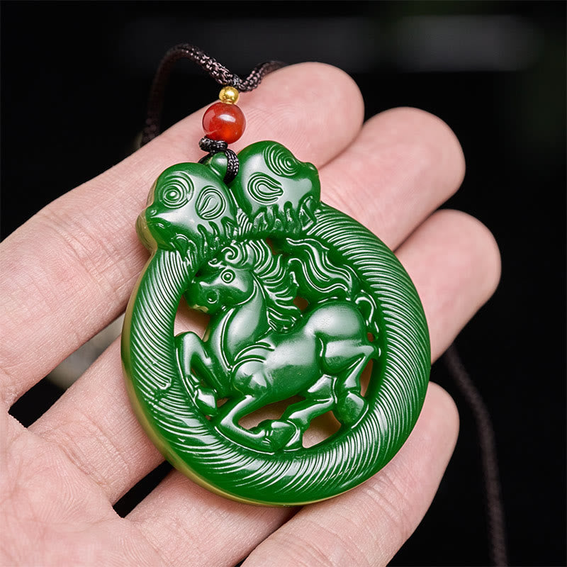 Wear FengShui Year Of The Horse Jade Prosperity Hollow Necklace Pendants