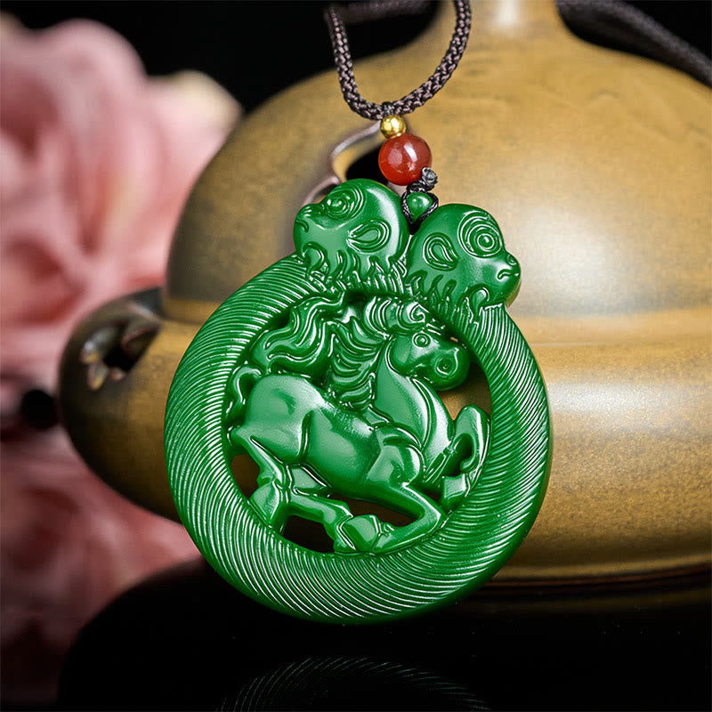 Wear FengShui Year Of The Horse Jade Prosperity Hollow Necklace Pendants