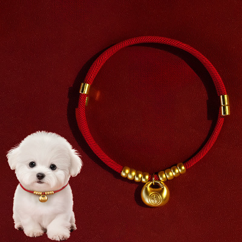 Wear FengShui Red String Bead Protection Adjustable Cats Small Dogs Pet Collar