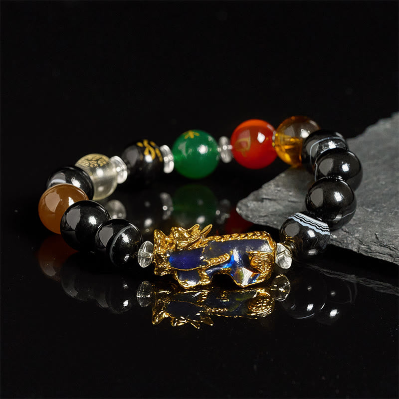 Wear FengShui Sardonyx Beads Five Elements Change Color Pi Xiu Positive Bracelet