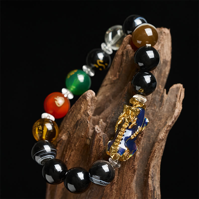 Wear FengShui Sardonyx Beads Five Elements Change Color Pi Xiu Positive Bracelet