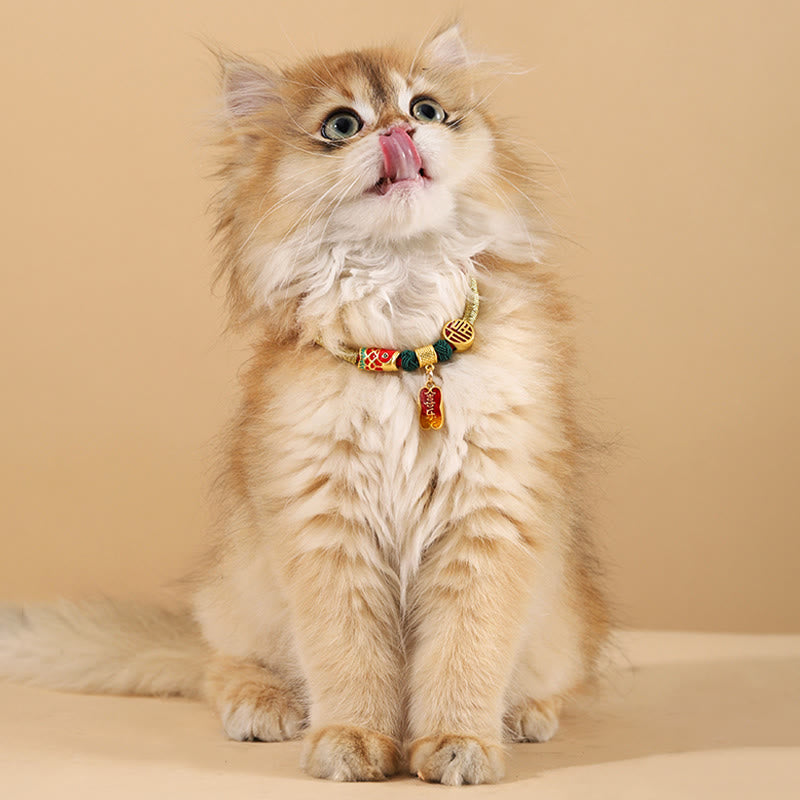 Wear FengShui Metal Pendant Red String Peace Joy Blessing Protection Adjustable Cats Small Dogs Pet Collar