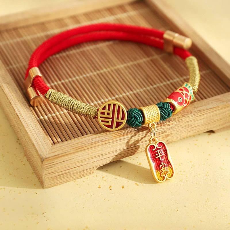 Wear FengShui Metal Pendant Red String Peace Joy Blessing Protection Adjustable Cats Small Dogs Pet Collar