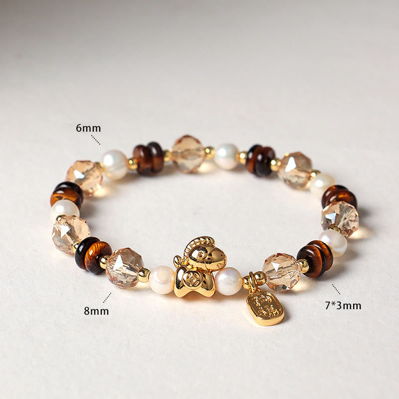 Wear FengShui Tiger Eye Ice Obsidian Pearl Year Of The Horse Lucky Fortune Prosperity Bracelet