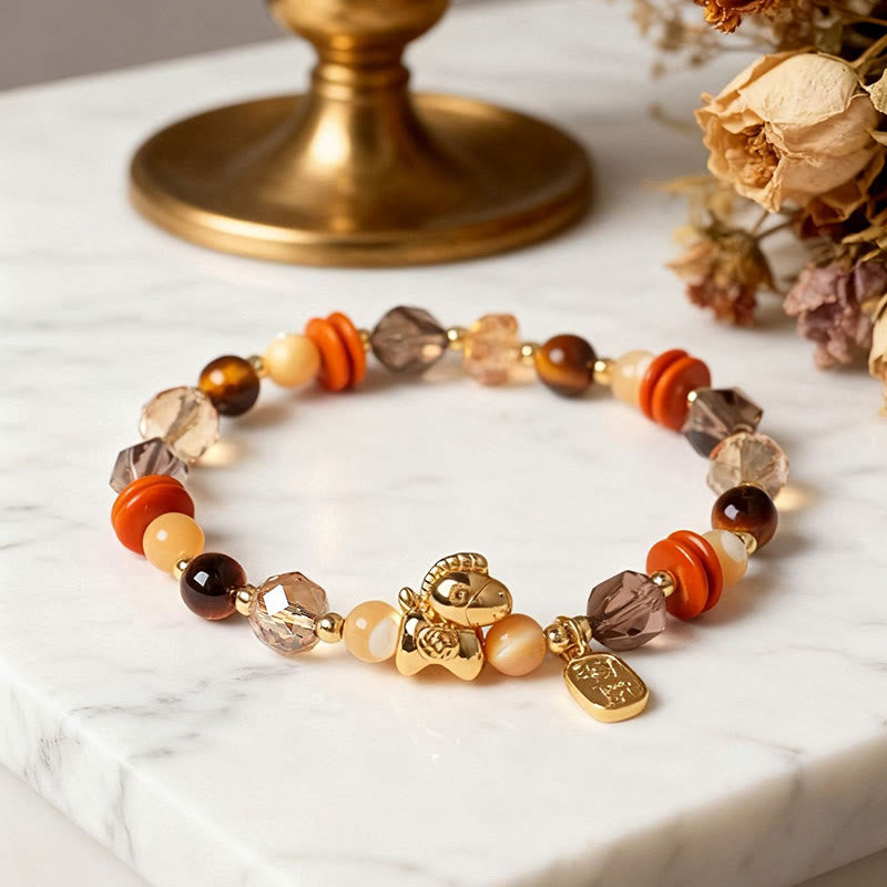 Wear FengShui Tiger Eye Ice Obsidian Pearl Year Of The Horse Lucky Fortune Prosperity Bracelet