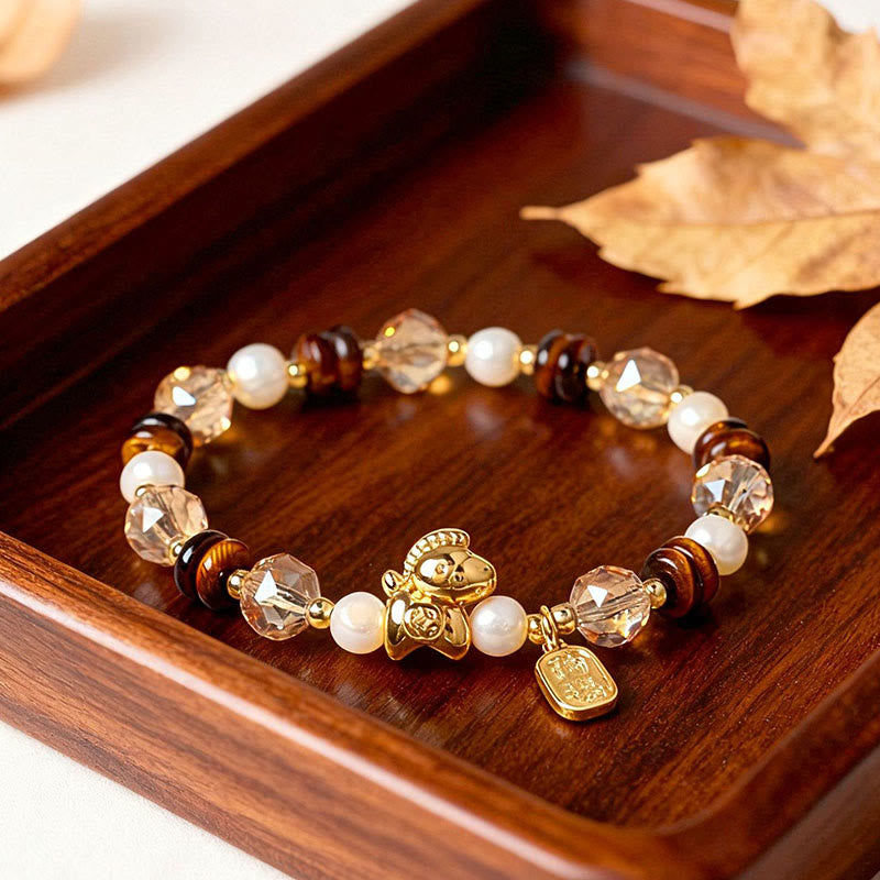 Wear FengShui Tiger Eye Ice Obsidian Pearl Year Of The Horse Lucky Fortune Prosperity Bracelet