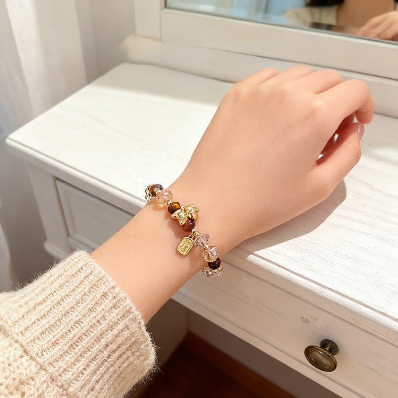 Wear FengShui Tiger Eye Ice Obsidian Pearl Year Of The Horse Lucky Fortune Prosperity Bracelet