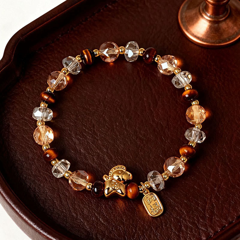Wear FengShui Tiger Eye Ice Obsidian Pearl Year Of The Horse Lucky Fortune Prosperity Bracelet