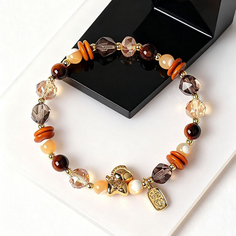 Wear FengShui Tiger Eye Ice Obsidian Pearl Year Of The Horse Lucky Fortune Prosperity Bracelet