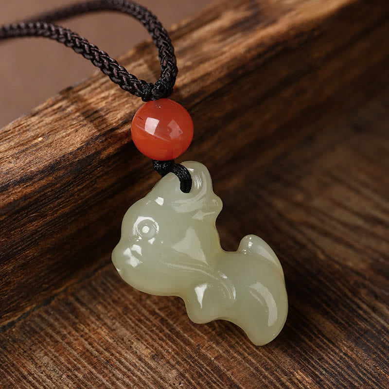 Wear FengShui Chinese Zodiac Year Of The Horse Jade South Red Agate Prosperity Necklace Pendants