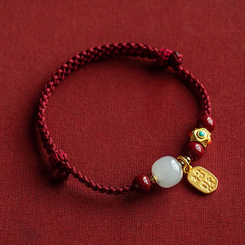 Wear FengShui Lucky Fortune Charm Hetian Cyan Jade White Jade Multicolored Braided String Prosperity Bracelet