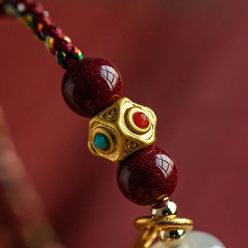 Wear FengShui Lucky Fortune Charm Hetian Cyan Jade White Jade Multicolored Braided String Prosperity Bracelet