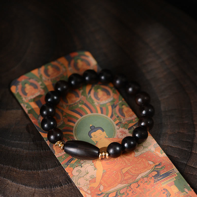 Wear FengShui Ebony Beads With Sutra Scroll Blessing Protection Bracelet