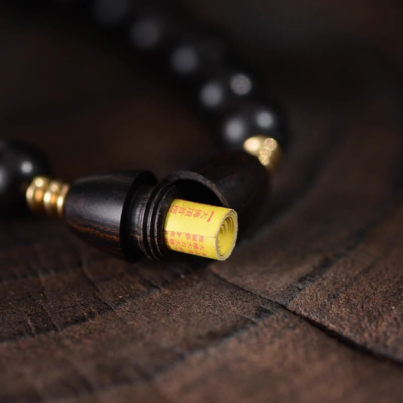 Wear FengShui Ebony Beads With Sutra Scroll Blessing Protection Bracelet