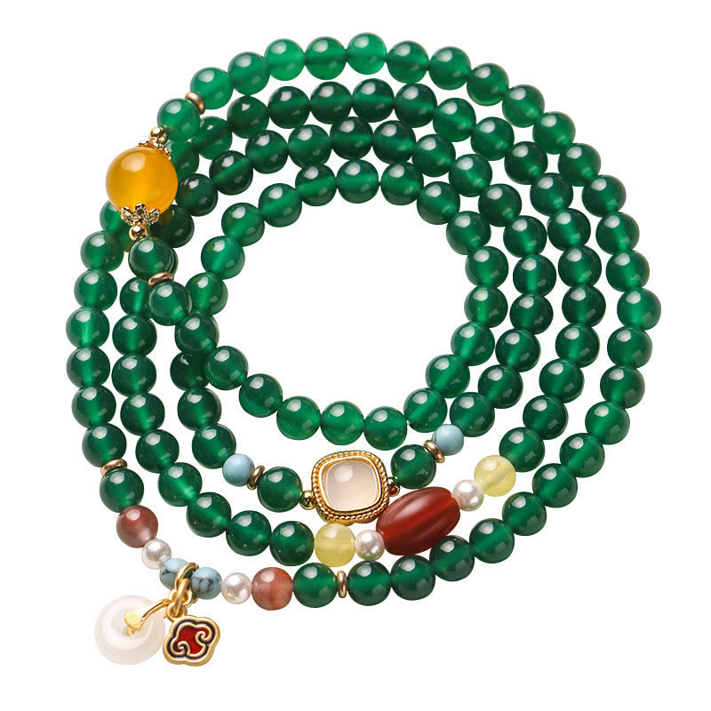 Wear FengShui Peace Buckle Green Agate Power Support Tibet Mala