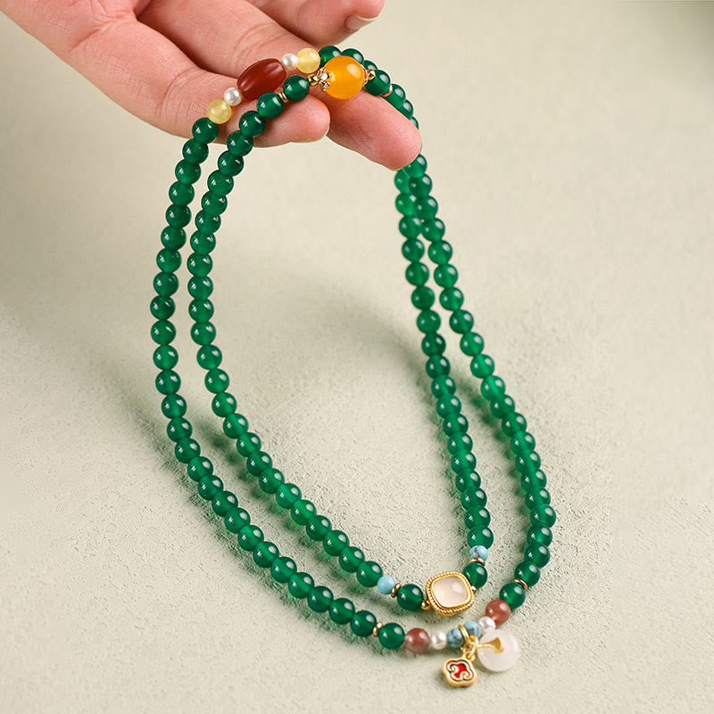Wear FengShui Peace Buckle Green Agate Power Support Tibet Mala