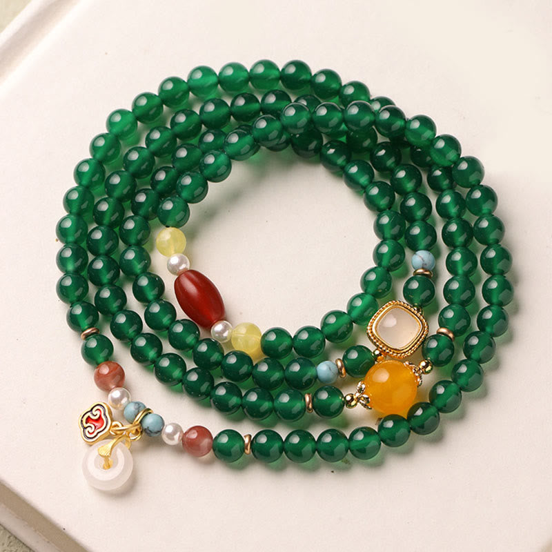 Wear FengShui Peace Buckle Green Agate Power Support Tibet Mala