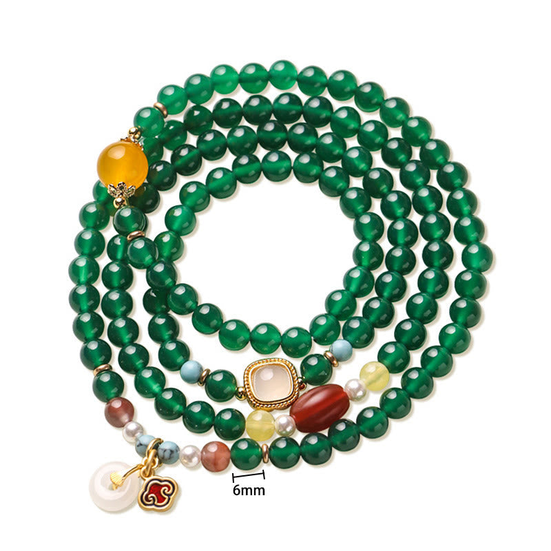 Wear FengShui Peace Buckle Green Agate Power Support Tibet Mala
