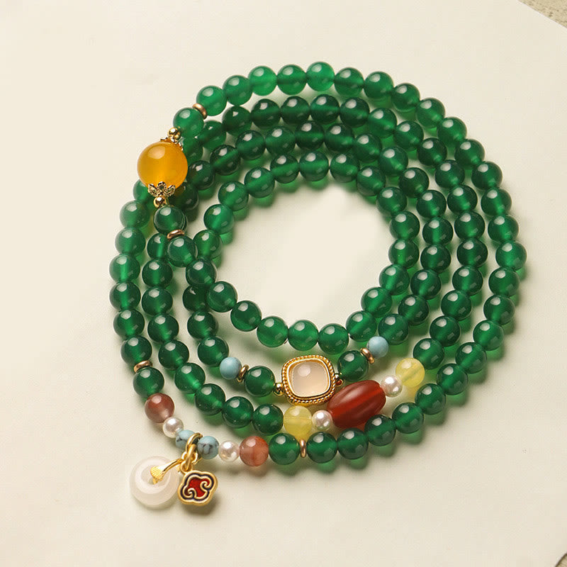 Wear FengShui Peace Buckle Green Agate Power Support Tibet Mala