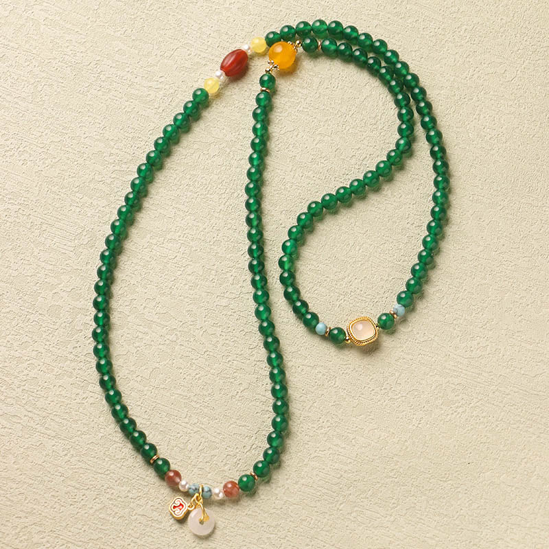 Wear FengShui Peace Buckle Green Agate Power Support Tibet Mala