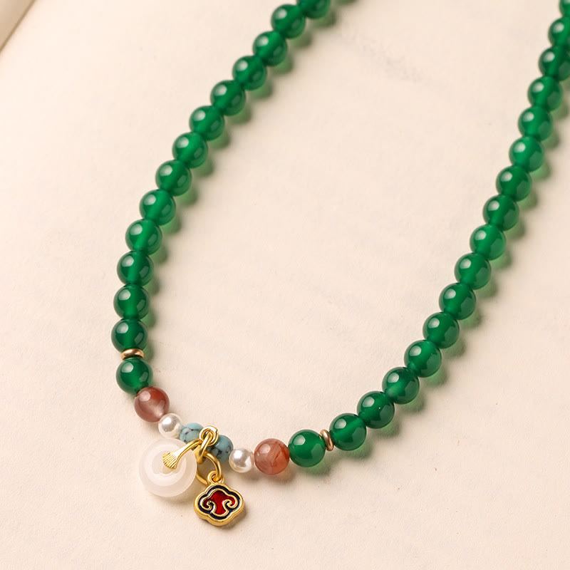 Wear FengShui Peace Buckle Green Agate Power Support Tibet Mala