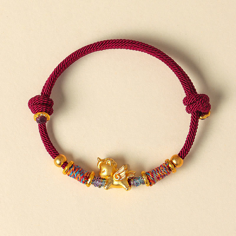 Wear FengShui Year of the Horse 999 Sterling Silver Plated Gold Braided String Rope Protection Bracelet