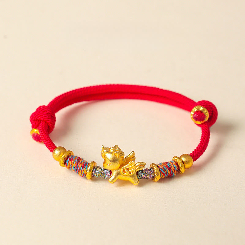 Wear FengShui Year of the Horse 999 Sterling Silver Plated Gold Braided String Rope Protection Bracelet