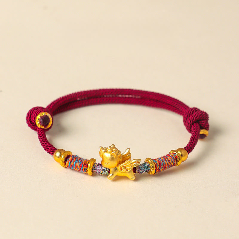 Wear FengShui Year of the Horse 999 Sterling Silver Plated Gold Braided String Rope Protection Bracelet