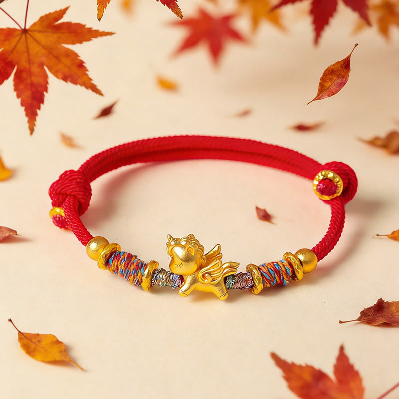 Wear FengShui Year of the Horse 999 Sterling Silver Plated Gold Braided String Rope Protection Bracelet