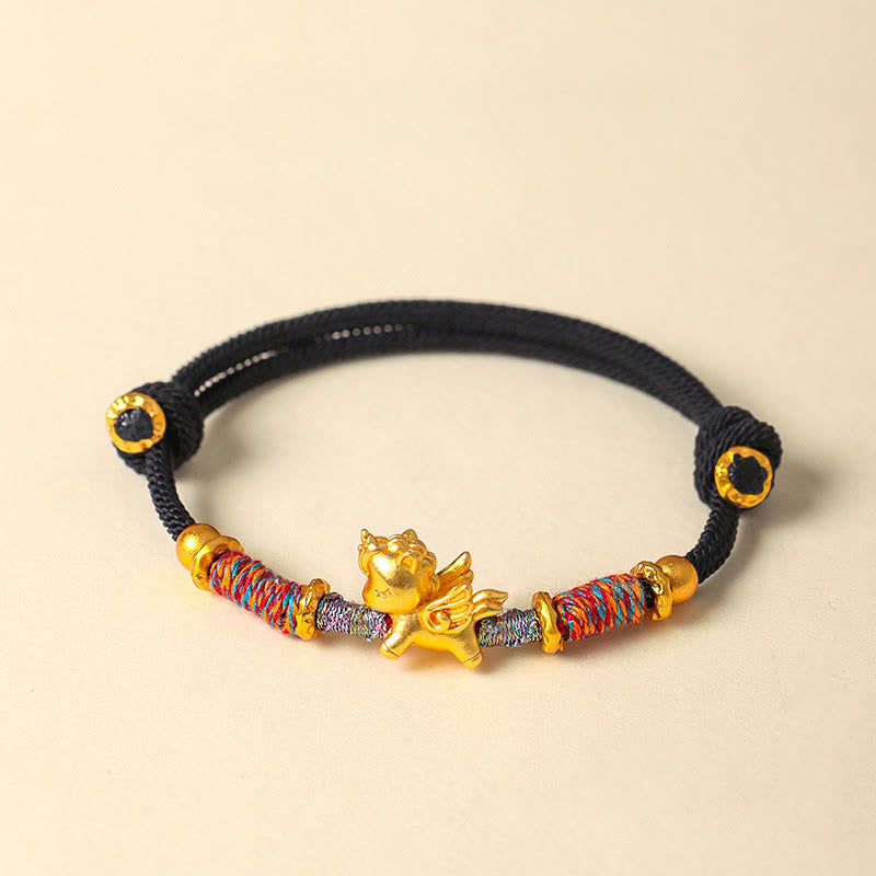 Wear FengShui Year of the Horse 999 Sterling Silver Plated Gold Braided String Rope Protection Bracelet
