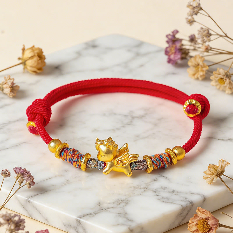 Wear FengShui Year of the Horse 999 Sterling Silver Plated Gold Braided String Rope Protection Bracelet