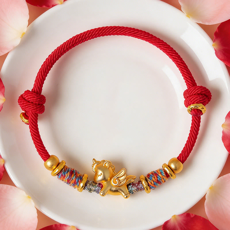 Wear FengShui Year of the Horse 999 Sterling Silver Plated Gold Braided String Rope Protection Bracelet