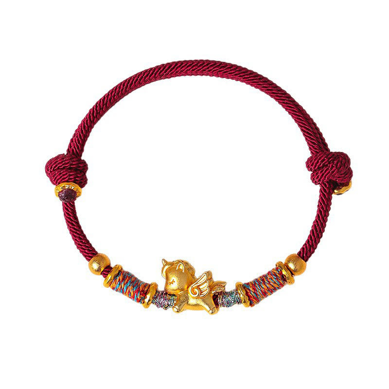 Wear FengShui Year of the Horse 999 Sterling Silver Plated Gold Braided String Rope Protection Bracelet