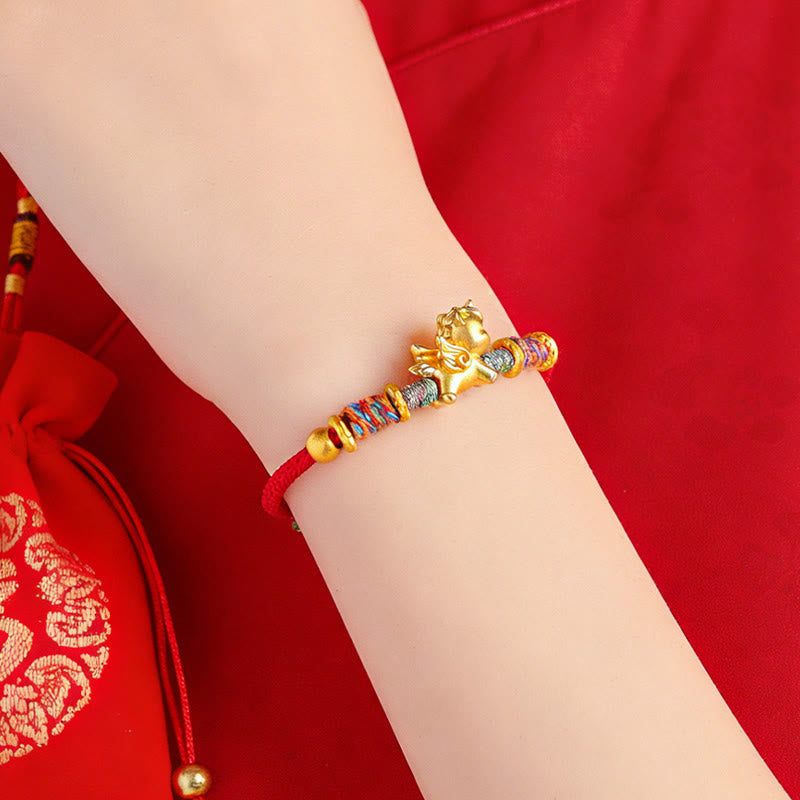 Wear FengShui Year of the Horse 999 Sterling Silver Plated Gold Braided String Rope Protection Bracelet